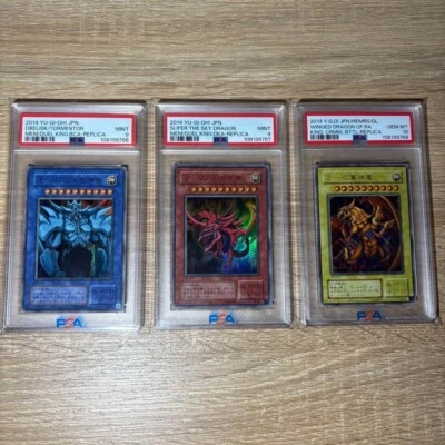 PSA 9 & 10 Yu-gi-oh Ultra Rare DUEL KING 2014 Japan Obelisk Slifer Ra God 3 Set - Image 1 of 4