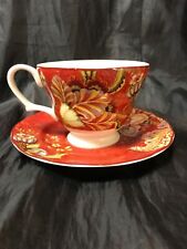 Rare 222Fifth Red Gabrielle Tea Cup & Saucer Porcelain Retired Pattern Bridal