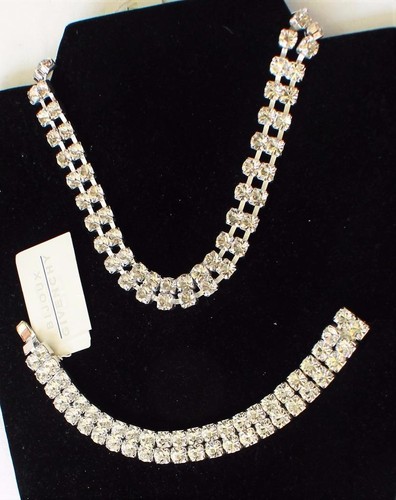 Collana Bracciale Set 2 Righe Nuova Etichetta Firmata GIVENCHY Silvertone Strass Trasparente