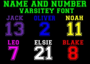 Personalised Iron On Name and Number Transfers football sports - Picture 1 of 3