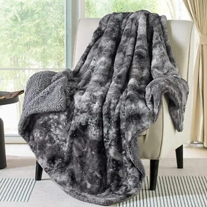 Fuzzy Blanket For Couch - Grey, Soft And Warm Plush Sherpa, Cozy And Fur - Picture 1 of 7