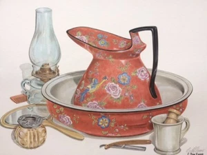 His 'n' Hers Pitcher Bowl PRINT SIGNED C DON ENSOR 99/500 1975 17.5 X 23 Vintage - Picture 1 of 10
