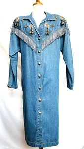 Monique Fashions Blue Denim Studded with Fringe Button down dress Size 12 - Picture 1 of 12