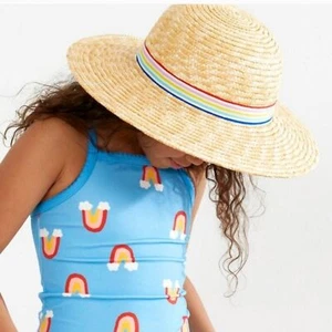 HANNA ANDERSSON RAINBOW STRAW BOATER HAT RAINBOW RIBBON GIRLS YOUTH SIZE MEDIUM - Picture 1 of 12