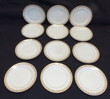 Haviland 12 Bread Plates Reddish Yellow Leaves and Bead Swags, Black & Gold Trim