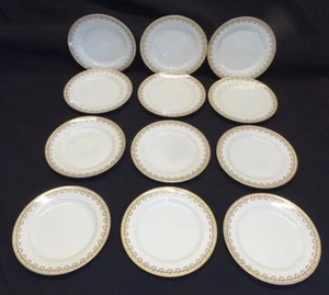 Haviland 12 Bread Plates Reddish Yellow Leaves and Bead Swags, Black & Gold Trim - Picture 1 of 5