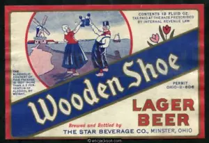 Star Beverage Co. Minster, Ohio. Etiqueta de cerveza con cojinete de zapatos de madera. IRTP. - Imagen 1 de 1