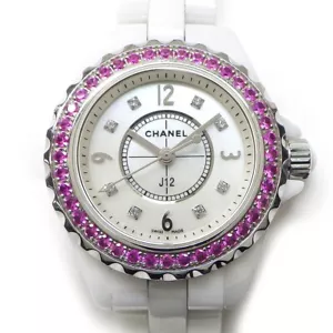 Reloj CHANEL J12 H3243 Zafiro Rosa Diamante Concha Blanca Cerámica SS Qz - Imagen 1 de 10