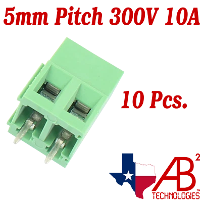 10PCS Green PCB Mount Screw Terminal Block Connector 2 Pin 5MM Pitch (KF128-2P) - Image 1 of 4