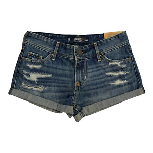 Hollister Cuffed Blue Low Rise Short-Short Size 00 W23 Womens Denim Jeans Shorts