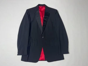 1980s Mens Black Wool Tuxedo Jacket Size 42 X-Long Vintage Formal Wedding Retro - Picture 1 of 7