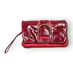 Donald J. Pliner Clutch Wristlet Wallet Red Patent Genuine Leather Bifold 8"x5" - Picture 1 of 12
