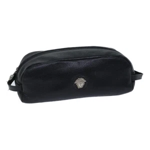 Gianni Versace Clutch Bag Leather Black Auth ac2969 - Picture 1 of 18