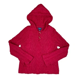 VTG American Eagle Lambswool Sweater Girls XL Hooded Red Cable Knit Chunky - Picture 1 of 2