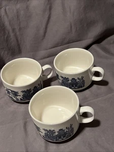 England Churchill Blue Willow Breakfast Cups Soup Mugs Set 3 - Picture 1 of 10