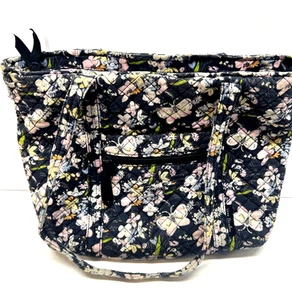 Vera Bradley Quilted Small Vera Tote Bag Shoulder Handbag Bloom Boom Navy 🦋 - Picture 1 of 15