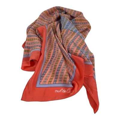 "Bufanda de seda Must de Cartier París Francia 33"" cadena azul coral cuadrado" Foto 1 de 4