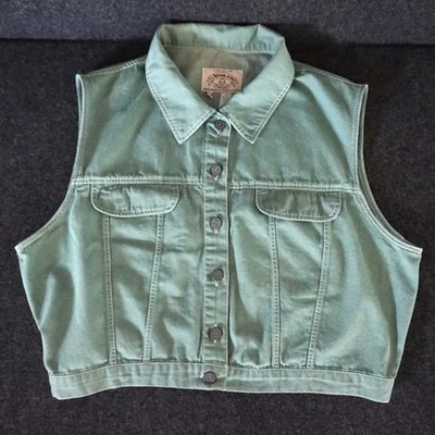 Armani Jeans Women's Denim Vest Large Size L 100% Cotton Green Vintage *READ - Image 1 of 4