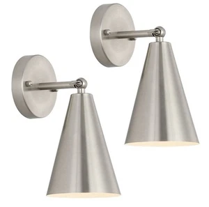 Brushed Nickel Wall Sconce Set of Two MCM Modern Sconces Wall Lighting 2 - Picture 1 of 3