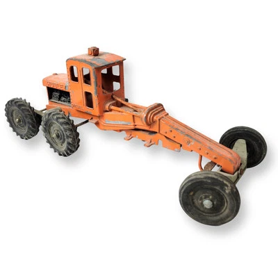 Vintage 1950’s Hubley Diesel Road Grader 12.5” Steerable Metal Orange Excavator - Image 1 of 4