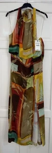 ZARA MULTICOLOUR TROPICAL PRINT ROUND NECK GATHERED WAIST HALTER DRESS SIZE XL - Picture 1 of 8