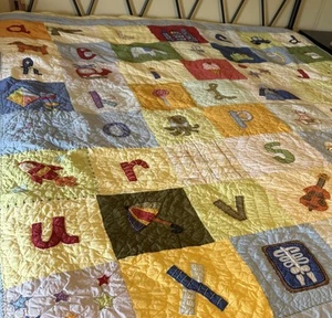 Pottery Barn Kids ABC Alphabet Quilt Sz Full Patchwork Gingham ~ GUC 2006 - Picture 1 of 17