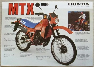 HONDA MTX 80RF-D MOTORCYCLE Sales Specification Leaflet c1984 - Image 1 of 2