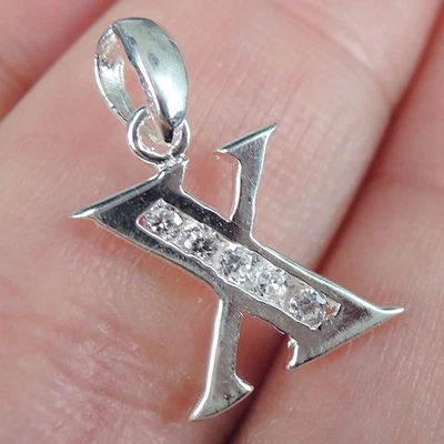 Ciondolo ciondolo alfabeto iniziale lettera zirconi argento sterling 925... - Immagine 1 di 4