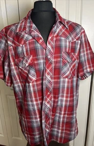 Wrangler Herren Western Karo Knopfleiste Perlen Druckknopf Hemd Größe 2XL SS Rot Multi - Bild 1 von 5