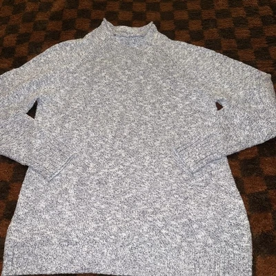 LL Bean Sweater Gray Knit Pullover Mock T Neck Tunic cotton size Large XL - Image 1 of 4