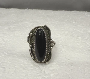 Vintage Women's Navajo Native American Sterling Black Onyx Ring Sz 8 FAST SHIP! - Picture 1 of 8