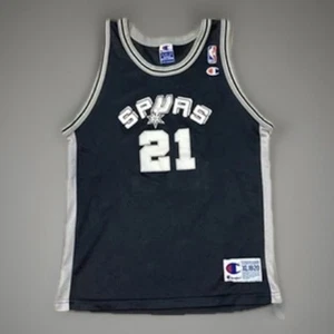 Tim Duncan Champion Black San Antonio Spurs Jersey Youth XL 18-20 NBA Vintage - Picture 1 of 8