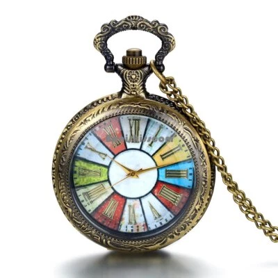 Retro Bronze Tone Wheel Rome Steampunk Quartz Pocket Watch Pendant Necklace - Image 1 of 4