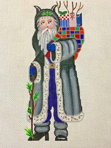 Handpainted Needlepoint Canvas 18CT SANTA DRESSED XMAS ORNAMENT - Picture 1 of 1