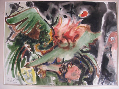 Aquarelle d' Edouard Pignon ( Picasso) signée dédicacée combat de coqs 1959 * - Photo 1/4