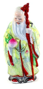 Porzellan ältere asiatische Figur Mann mit Stock - Bild 1 von 6