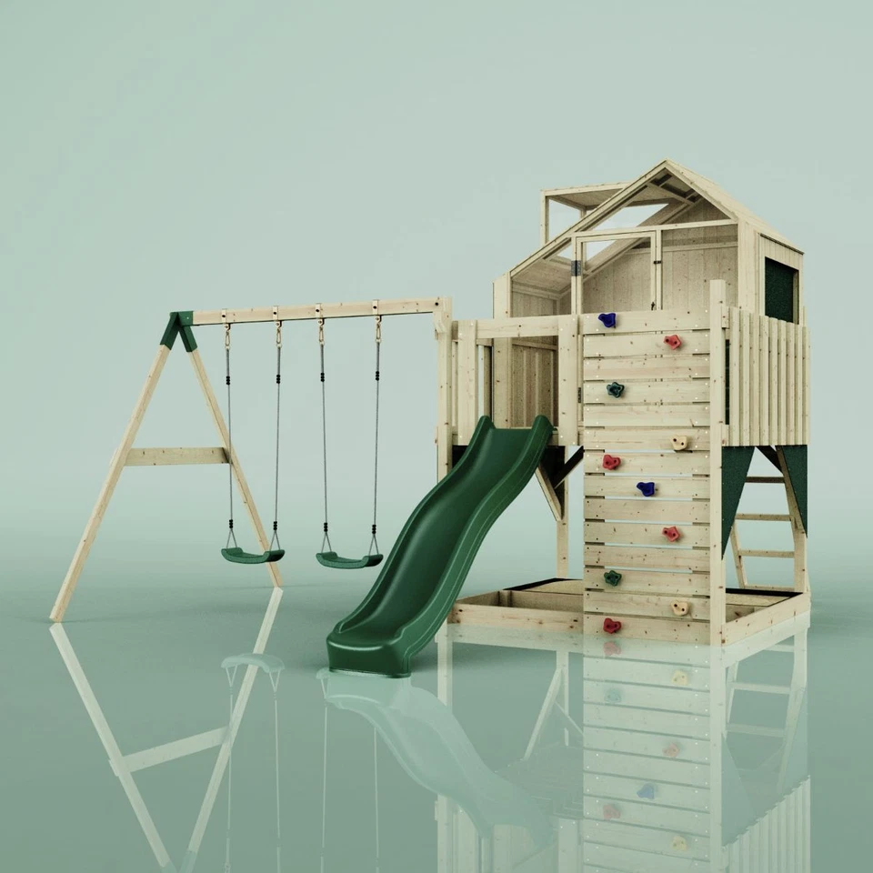 PolarPlay Spielturm mit Spielhaus Wellenrutsche, Kinderschaukel, Kletterwand - Bild 1 von 1