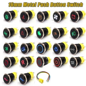 16mm Waterproof 12V-24V Car LED Power Push Button Momentary Switch Metal ON/OFF. - Picture 1 of 32