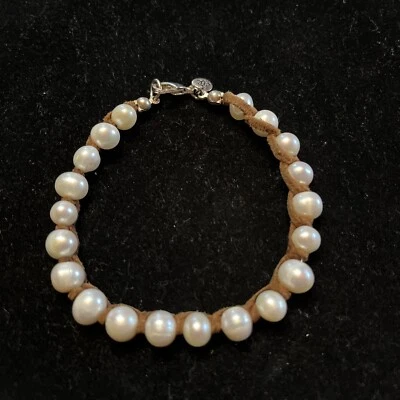 Brazalete estilo cable imitación cuero marrón perla genuina American Eagle 7 pulgadas Foto 1 de 4