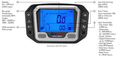 Acewell 3853 Digital Speedometer Tacho Fuel Gauge Pilot Lights Speedo Car  - Image 1 of 4