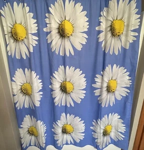 Fabric Shower Curtain Retro Cottage Hippie Daisy Floral Blue Yellow Cotton - Picture 1 of 5