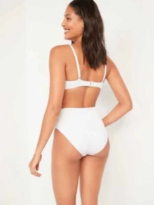 Old Navy L High-Waist French-Cut Bikini Swim Bottom White Print NWT - Picture 1 of 6