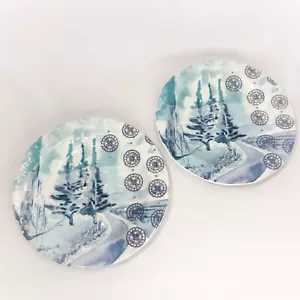 Anthropologie Winter Canape Plates Set of 2 Snowy Pine 6.5” Melamine - Picture 1 of 7