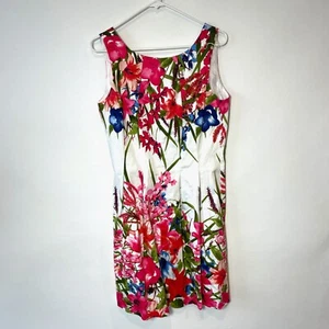 London Times Floral Pleated Mini Dress Womens Size 10 Pink White Sleeveless - Picture 1 of 6