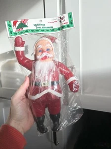 Vtg red Glitter standing waving Santa Christmas hanging Ornament New York - Picture 1 of 3