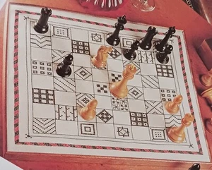 Cross Stitch Pattern CHESS GAME BOARD Vintage Fun Game Night - Picture 1 of 7
