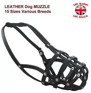 LEATHER Dog MUZZLE 15 Sizes Various Breeds - Picture 1 of 1