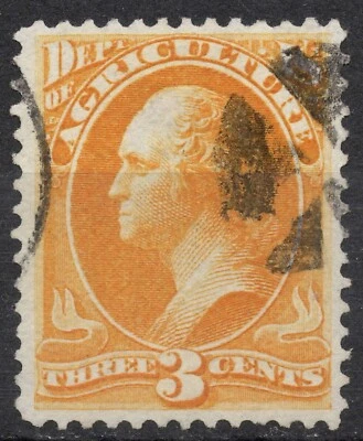 #O3 Mi:#D3 1873 3c SELLO DE EE. UU. Agricultura George Washington, Oficial, usado Foto 1 de 2