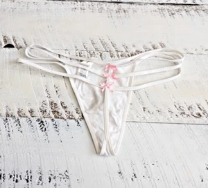 Frederick’s of Hollywood Size S Vntg White Bow Triple Strap G-String - Picture 1 of 5