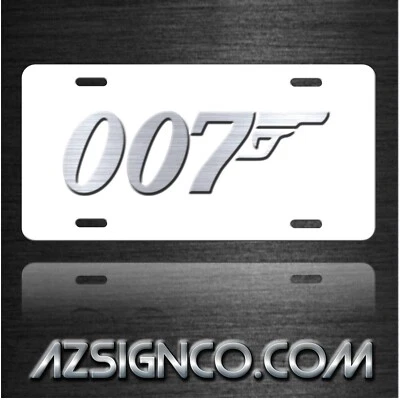 007 JAMES BOND Inspired Art on Cool Silver White Aluminum License Plate Tag New - Image 1 of 4